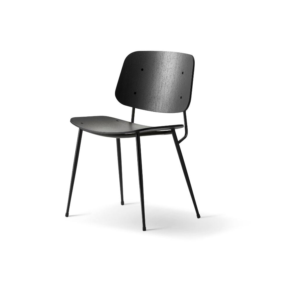 Børge Mogensen Oak Black Lacquered Søborg Chair with Black Steel Frame for Fredericia