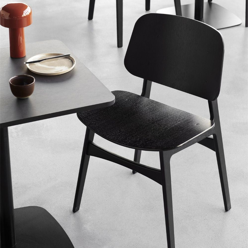 Black Oak Lacquered Søborg Chair by Børge Mogensen with Mesa Cafe Table for Fredericia