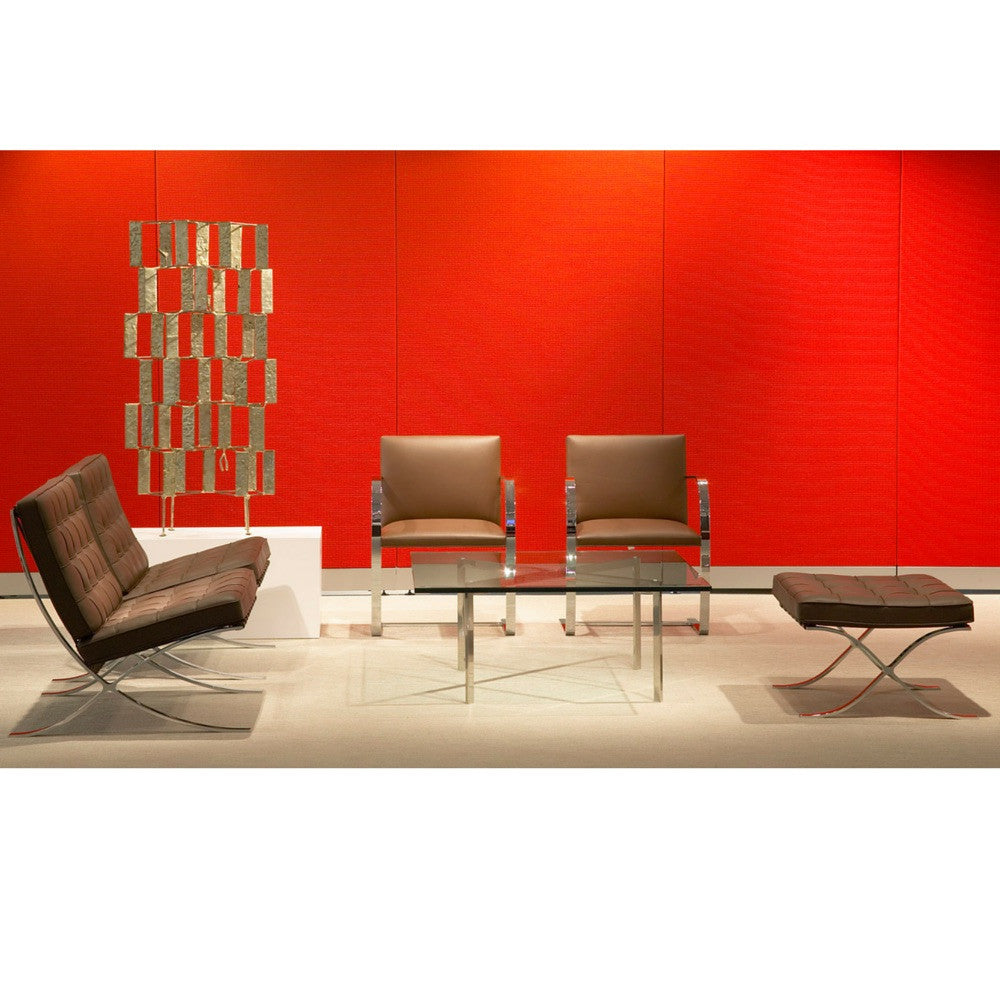 Brown Leather BRNO and Barcelona Chairs in Lobby with Art Mies van der Rohe for Knoll