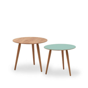 bruunmunch PLAY Round Side Tables Oak and Ocean Grey Laminate