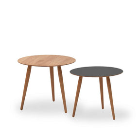 bruunmunch PLAY Round Side Tables Oak and Storm Grey Walnut