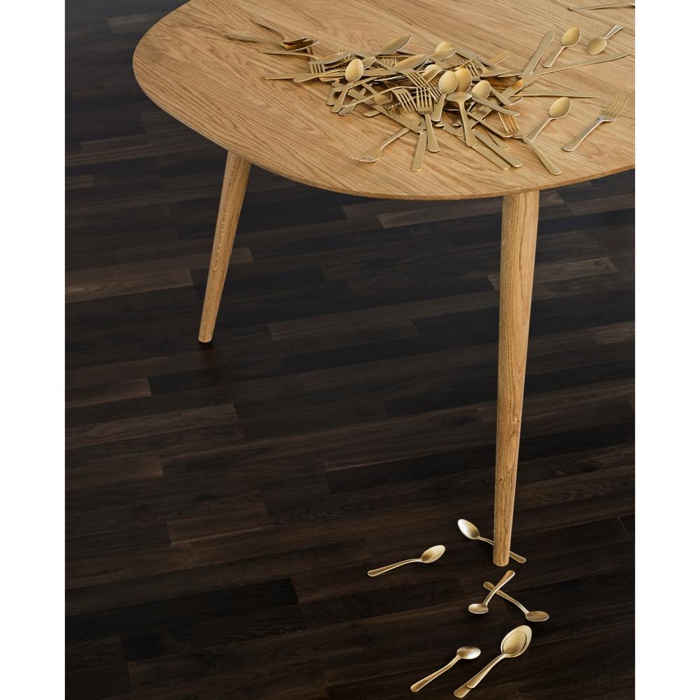 bruunmunch PLAY Lamé Dinner Table in Oak styled with brass flatware