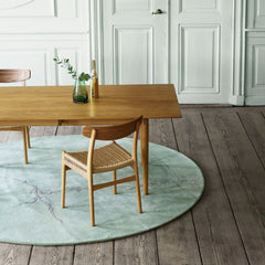 Wegner CH327 Dining Table Oak Oil with CH23 Dining Chairs and Botanical Rug
