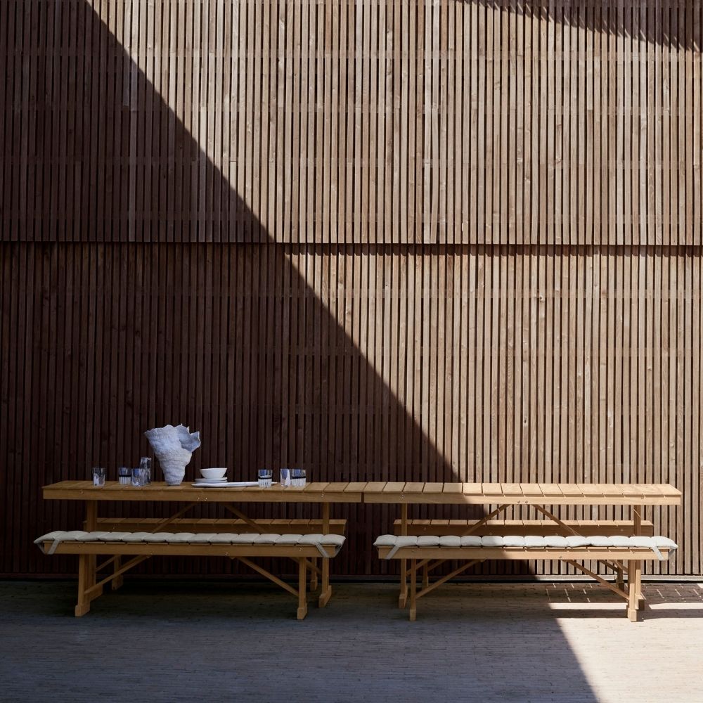 Carl Hansen BM1871 and BM1771 Teak Benches and Dining Tables Outdoors