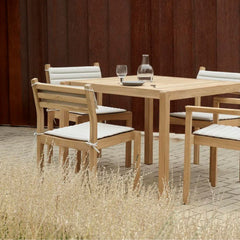 Carl Hansen AH501 Outdoor Raw Teak Dining Side Chair with AH502 Dining Chair with Armrest and AH902 Dining Table by Alfred Homann