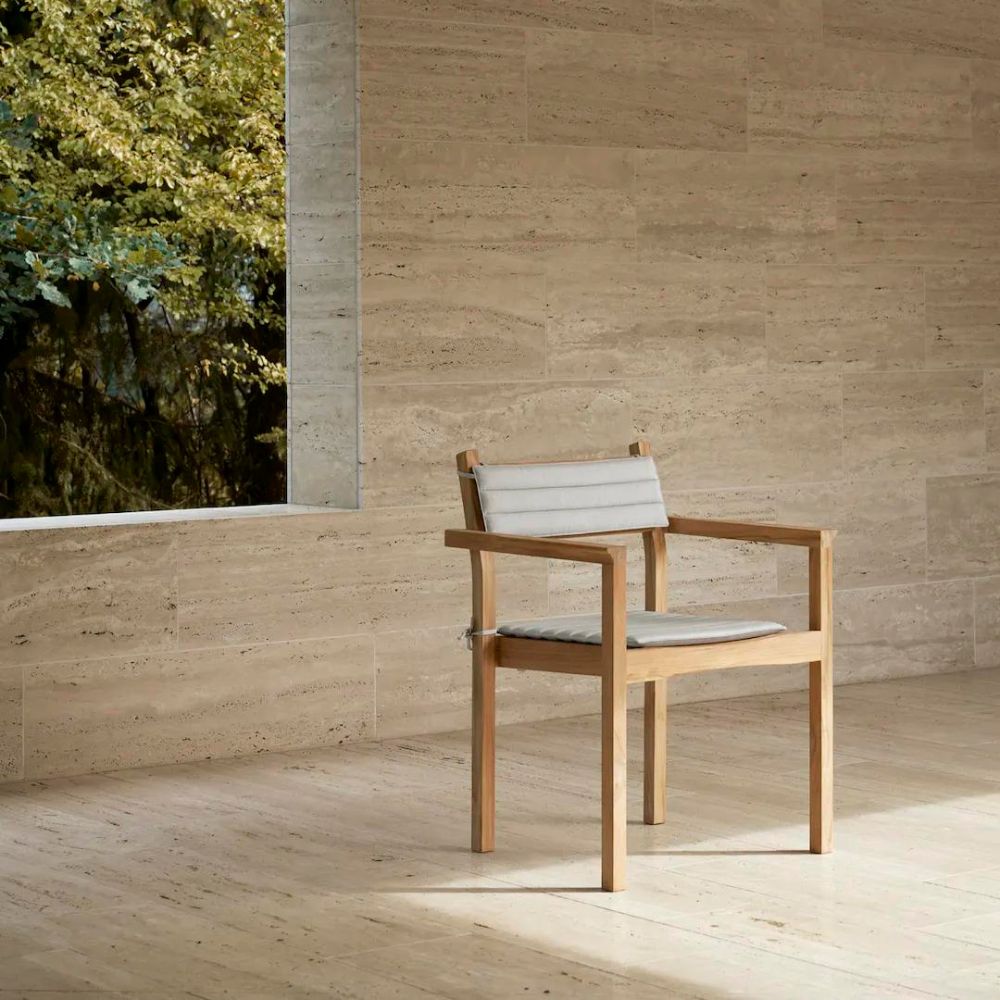 Carl Hansen AH502 Outdoor Raw Teak Dining Chair with Armrests and Optional Seat Cushions by Alfred Homann