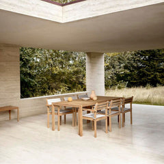 Carl Hansen AH901 Outdoor Teak Rectangle Dining Table with the AH502 Dining Chairs by Alfred Homann