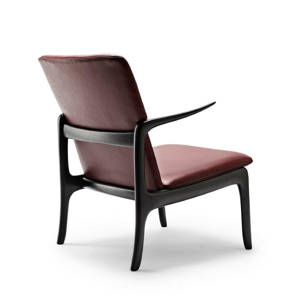 Ole Wanscher Beak chair in burgandy leather with black oak frame back view Carl Hansen and Son