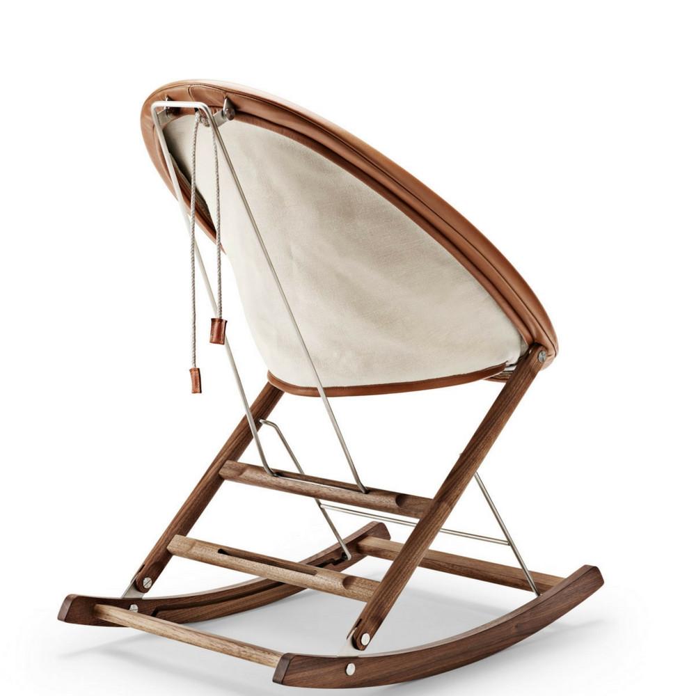 Anker Bak Nest Rocking Chair with Leather Frame and Leather Seat cushion Back View Carl Hansen and Son