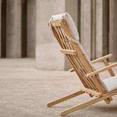 Carl Hanen BM5565 Extended Deck Chair by Borge Mogensen with Sunbrella Heritage Papyrus Cushion