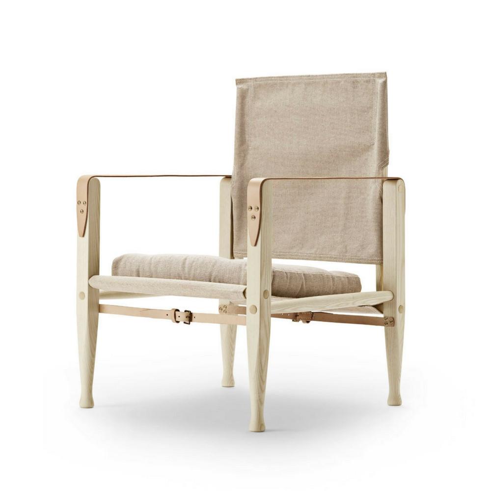 Kaare Klint Safari Chair in Ash Oil with Natural Canvas Angled