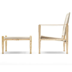 Kaare Klint Safari Chair and Ottoman in Natural Canvas with Ash Oil Frame Profile