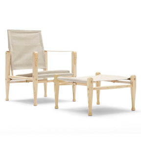 Carl Hansen and Son Kaare Klint Safari Chair in Ash Oil with Natural Canvas and Ottoman