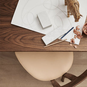 Oiled Walnut BM1160 Hunting Table by Borge Mogensen for Carl Hansen with Ole Wanscher Chair Detail