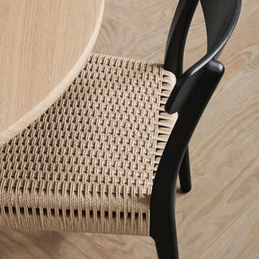 Wegner CH23 Dining Chair Black Painted Oak and Natural Papercord Side Detail