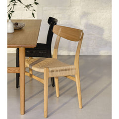 Wegner CH23 Dining Chairs in Oiled Oak and Black Painted Oak with CH327 Dining Table