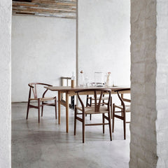 Wegner CH327 Dining Table Oak in room with CH24 Walnut Dining Chairs