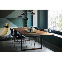 Cecilie Manz Essay Table with Extension Leaf in Room with Kaiser Idell Pendant Lights Fritz Hansen