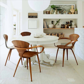 Cherner Armchairs Classic Walnut with White Wood Pedestal Table
