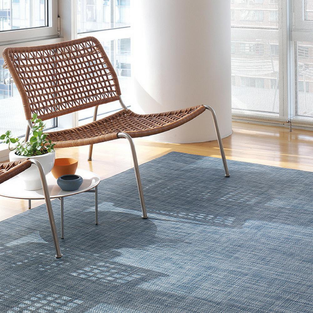 Chilewich Basketweave Denim Woven Floor Mat with Lounge Chair