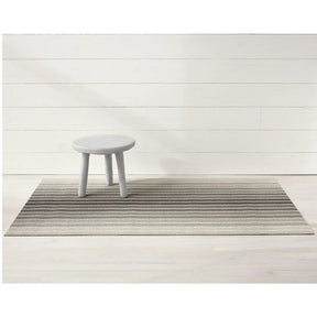 Chilewich Block Stripe Taupe Shag Mat with Stool