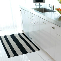 Chilewich Black and White Bold Stripe Shag Floor Mat in Kitchen