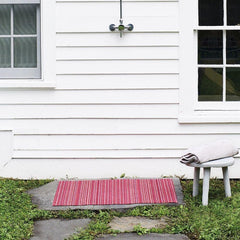Chilewich Skinny Stripe Shag Mat in situ outdoor shower