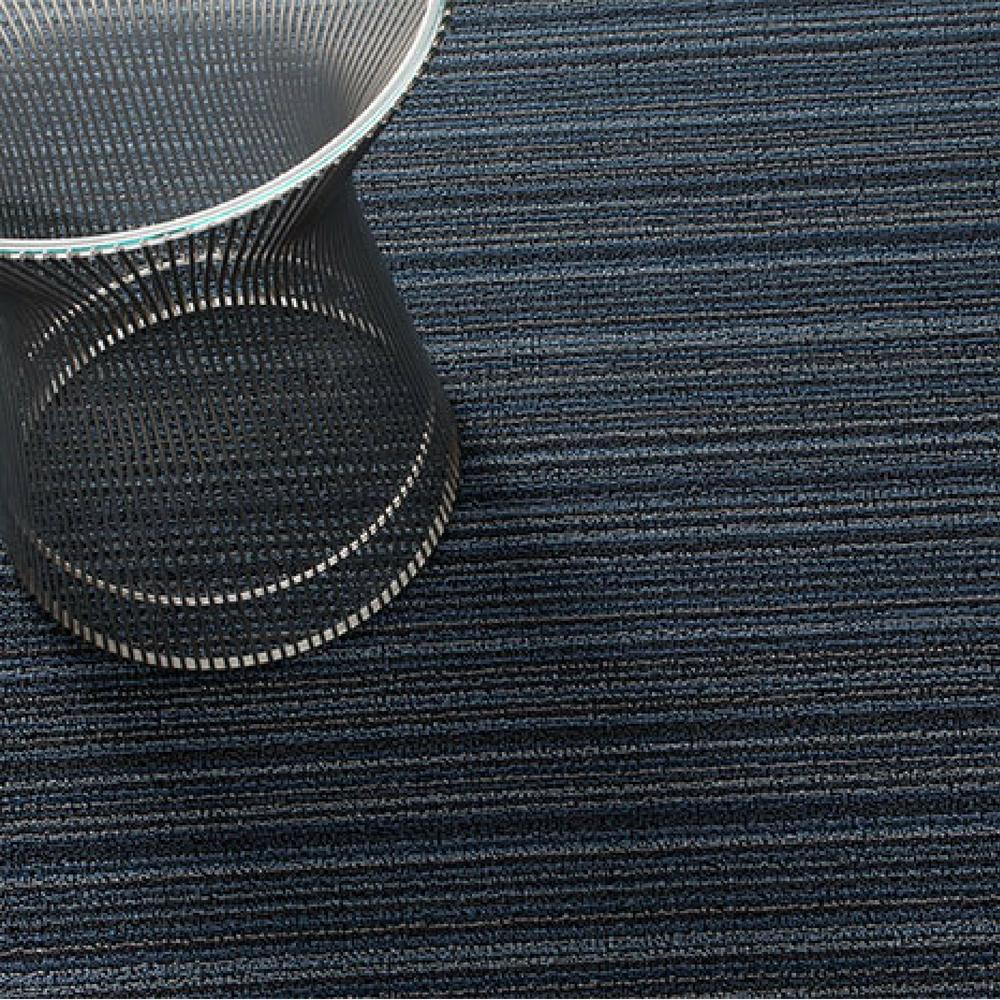 Chilewich Skinny Stripe Shag Floor Mat in Blue with Knoll Platner Side Table