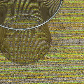 Chilewich Skinny Stripe Shag Floor Mat in Citron with Knoll Platner Side Table
