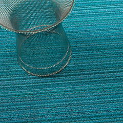 Chilewich Skinny Stripe Shag Floor Mat in Turquoise with Knoll Platner Side Table