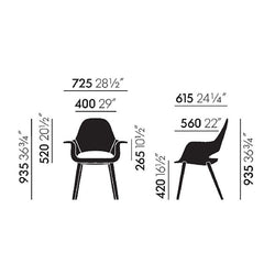 Charles and Ray Eames Organic Chair Size Specifications Vitra