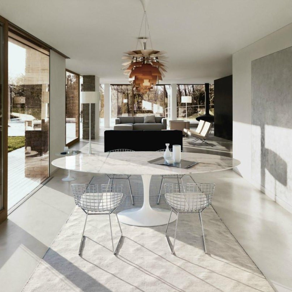 Eero Saarinen Oval Dining Table in Situ with Bertoia Chairs and Artichoke Lamp Knoll