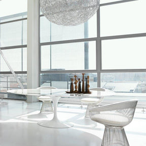 Eero Saarinen Oval Dining Table Marble in Loft with Platner Chairs Knoll