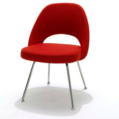 Saarinen Executive Armless Chair Classic Boucle Red Chrome Legs Knoll