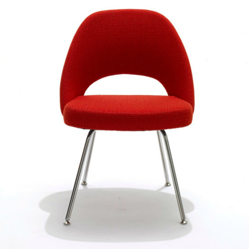 Eero Saarinen Executive Armless Chair Red Fabric Chrome Legs Front Knoll