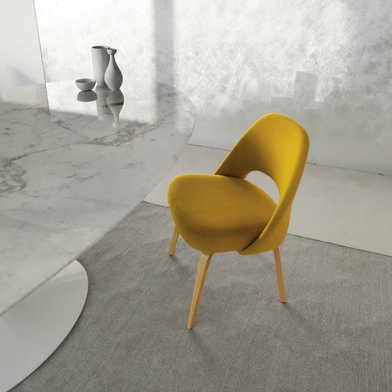 Yellow Saarinen Executive Armless Chair at Marble Pedestal Table Knoll