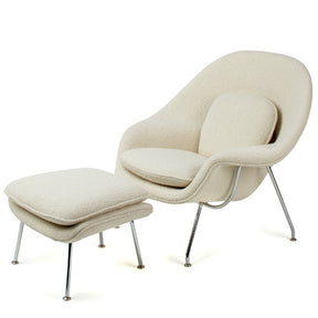 Eero Saarinen Womb Chair and Ottoman Cream Boucle Knoll