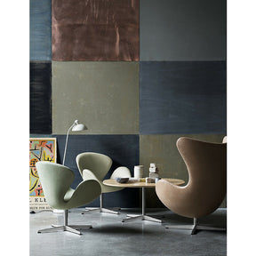 Egg and Swan Chairs Natural Leather Pale Green Wool Arne Jacobsen Fritz Hansen