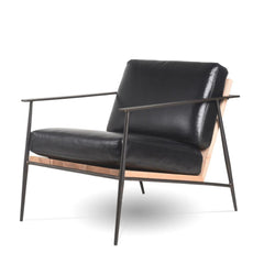 Emmitt Lounge Chair with Black Leather Cushions, Charcoal Frame, Natural Maple Seat and Back