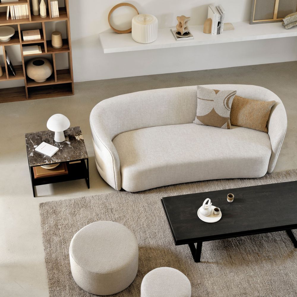 Ethnicraft Ellipse Sofa in Living Room with Poufs
