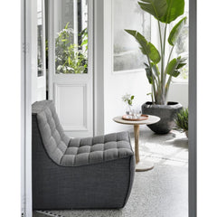 Ethnicraft N701 Sofa Chair Grey in room with Oak Twist Side Table