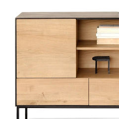 Ethnicraft Oak Blackbird Media Cabinet Shelves Detail