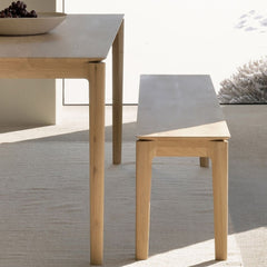 Ethnicraft Oak Bok Bench and Dining Table in Bright Dining Room 