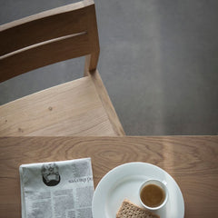 Ethnicraft Oak Ex 1 Dining Chair with Morning Coffee and Paper