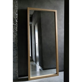 Ethnicraft Oak Light Frame Floor Mirror in dark and moody bachelor pad
