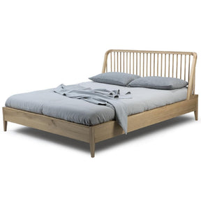 Ethnicraft Oak Spindle Bed by Nathan Yong with Grey Linens