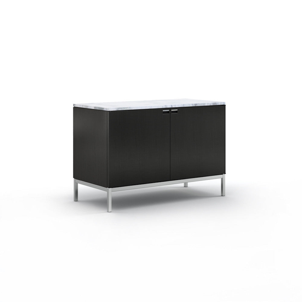 Florence Knoll 2 Position Credenza Ebonized Oak with Satin Coated Arabescato Marble Top