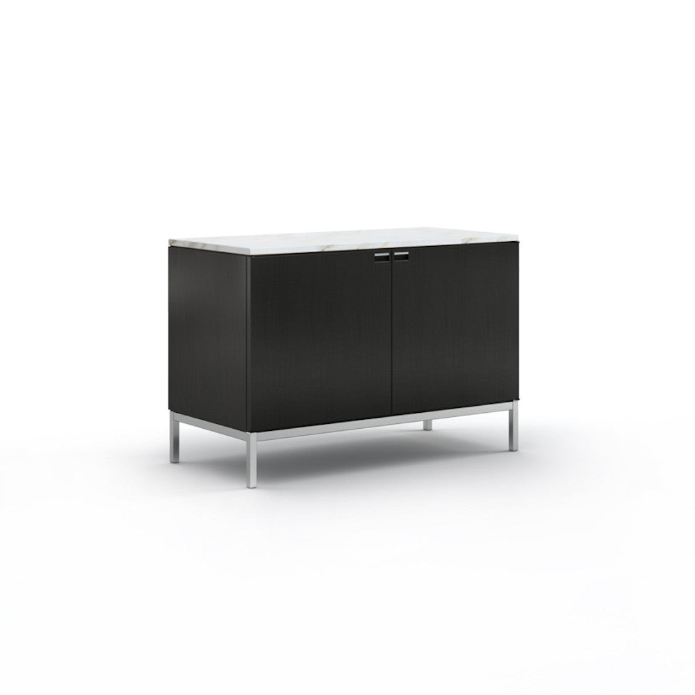 Florence Knoll 2 Position Credenza Ebonized Oak with Satin Coated Carrara Marble Top