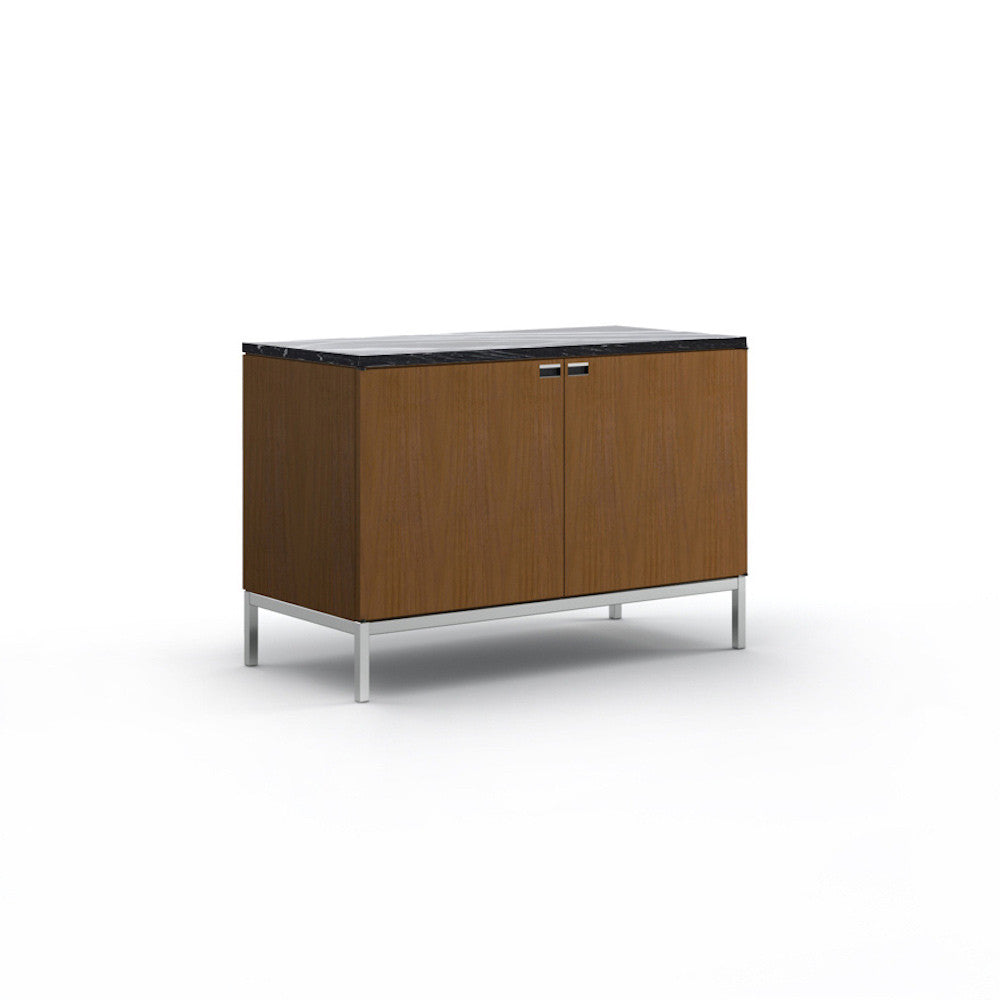 Florence Knoll 2 Position Credenza Mahogany with Polished Nero Marquina Marble Top