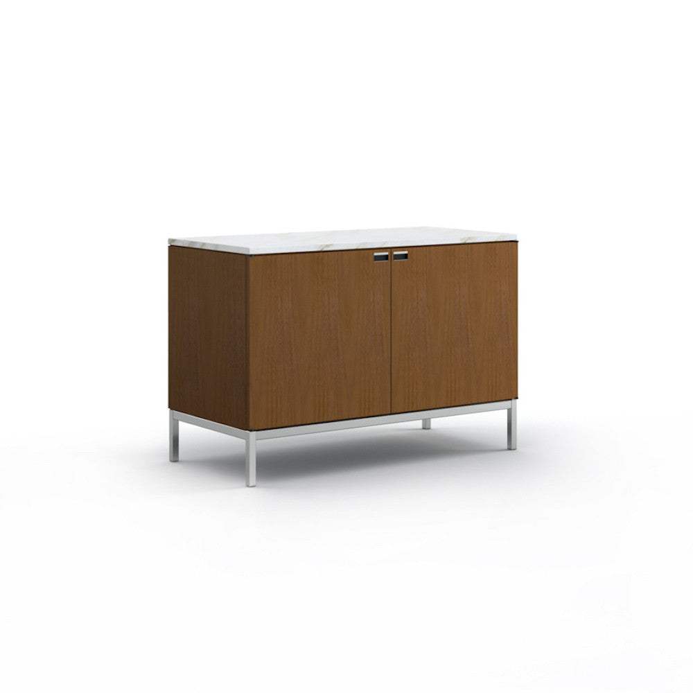 Florence Knoll 2 Position Credenza Mahogany with Satin Coated Carrara Marble Top
